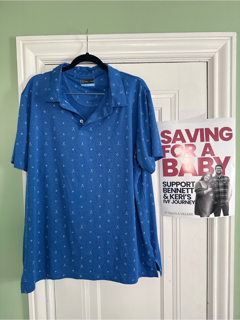 PGA Tour Royal Blue Short-Sleeve Polo with Micro Golf Print